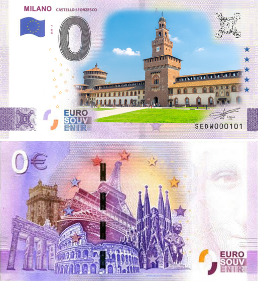 Banconota 0 Euro Milano "Castello Sforzesco" (COLORATA) -  Italia - 2025 