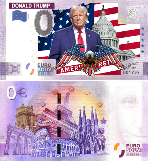 Banconota 0 Euro Donald Trump - America First -  Italia - 2025 