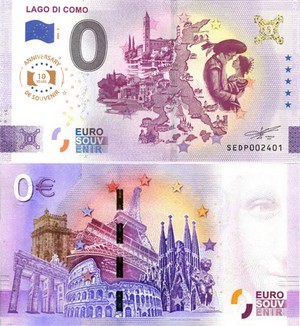 Banconota 0 Euro Lago di Como - 10° Anniversario -  Italia - 2025 