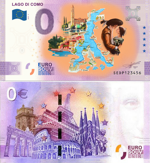 Banconota 0 Euro Lago di Como (COLORATA) -  Italia - 2025 