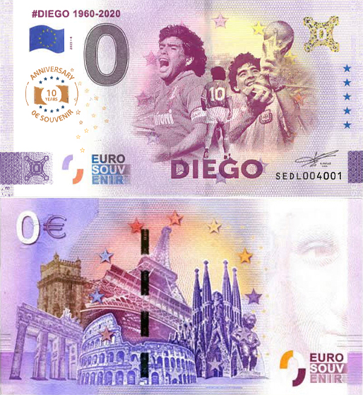 Banconota 0 Euro #Diego 1960-2020 - 10° Anniversario -  Italia - 2025 