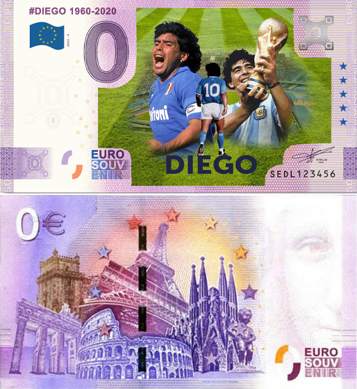 Banconota 0 Euro #Diego 1960-2020 (COLORATA) -  Italia - 2025 