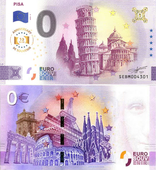 Banconota 0 Euro Pisa - 10° Anniversario -  Italia - 2025 