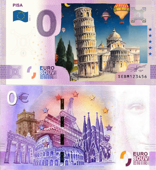 Banconota 0 Euro Pisa (COLORATA) -  Italia - 2025 