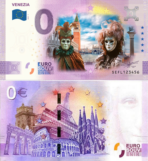 Banconota 0 Euro Venezia - Carnevale (COLORATA) -  Italia - 2025 