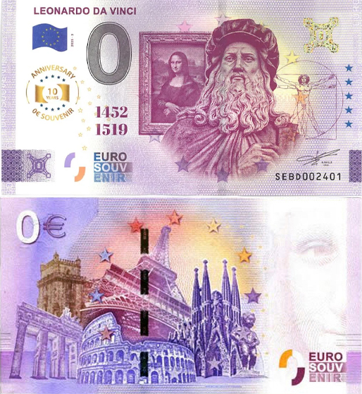 Banconota 0 Euro Leonardo da Vinci - 10° Anniversario -  Italia - 2025 
