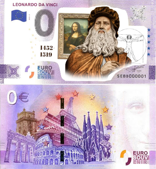 Banconota 0 Euro Leonardo da Vinci (COLORATA) -  Italia - 2025 