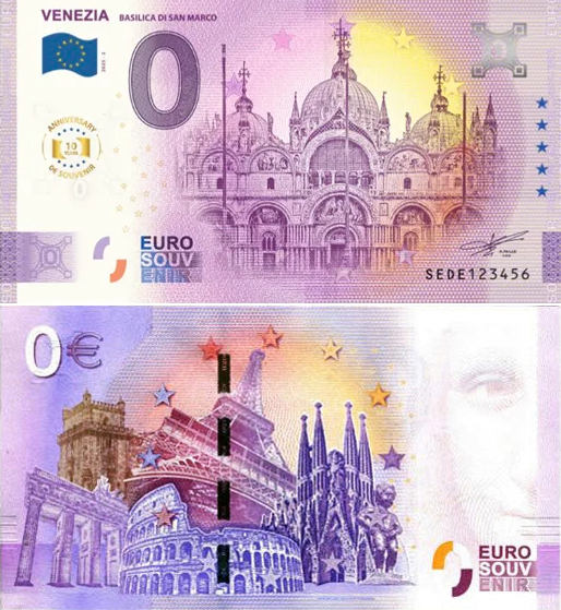 Banconota 0 Euro Venezia "Basilica di San Marco" - 10° Anniversario -  Italia - 2025 