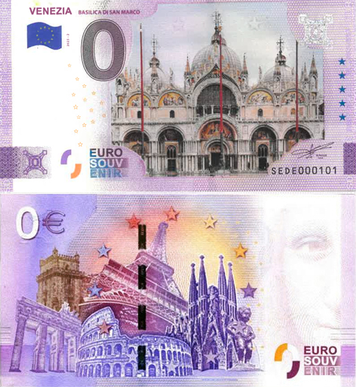 Banconota 0 Euro Venezia "Basilica di San Marco" (COLORATA) -  Italia - 2025 