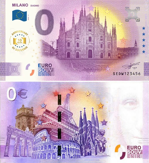 Banconota 0 Euro Milano "Duomo" - 10° Anniversario -  Italia - 2025 