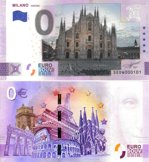 Banconota 0 Euro Milano "Duomo" (COLORATA) -  Italia - 2025 