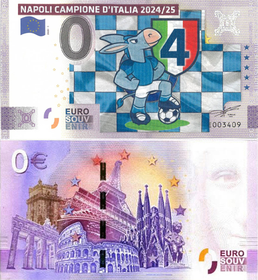 Banconota 0 Euro Napoli Campione d'Italia 2024/25 - 1° Tipo -  Italia - 2025 