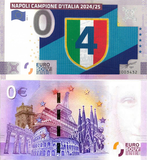 Banconota 0 Euro Napoli Campione d'Italia 2024/25 - 3° Tipo -  Italia - 2025 