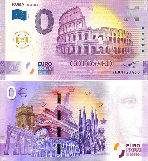 Banconota 0 Euro Roma "Colosseo" - 10° Anniversario -  Italia - 2025 