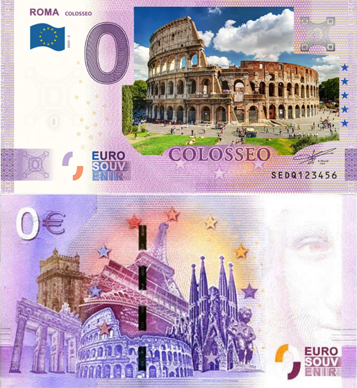 Banconota 0 Euro Roma "Colosseo" (COLORATA) -  Italia - 2025 