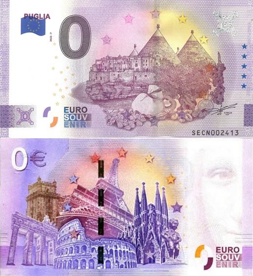 Banconota 0 Euro Puglia - Errore di Stampa -  Italia - 2025 