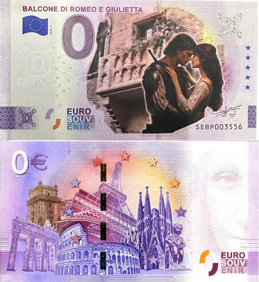 Banconota 0 Euro Balcone di Romeo e Giulietta (COLORATA) -  Italia - 2025 