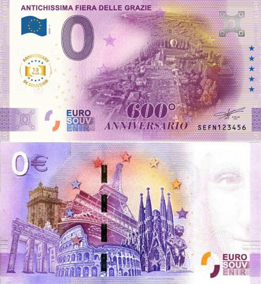 Banconota 0 Euro Antichissima Fiera delle Grazie - 600° Anniversario - 10° Anniversario -  Italia - 2025 