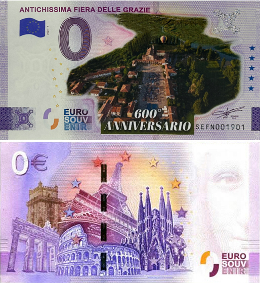 Banconota 0 Euro Antichissima Fiera delle Grazie - 600° Anniversario (COLORATA) -  Italia - 2025 