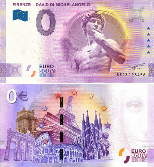 Banconota 0 Euro Firenze - David di Michelangelo -  Italia - 2025 