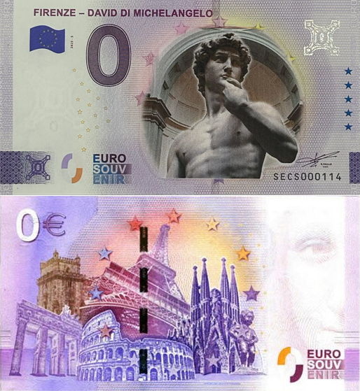 Banconota 0 Euro Firenze - David di Michelangelo (COLORATA) -  Italia - 2025 