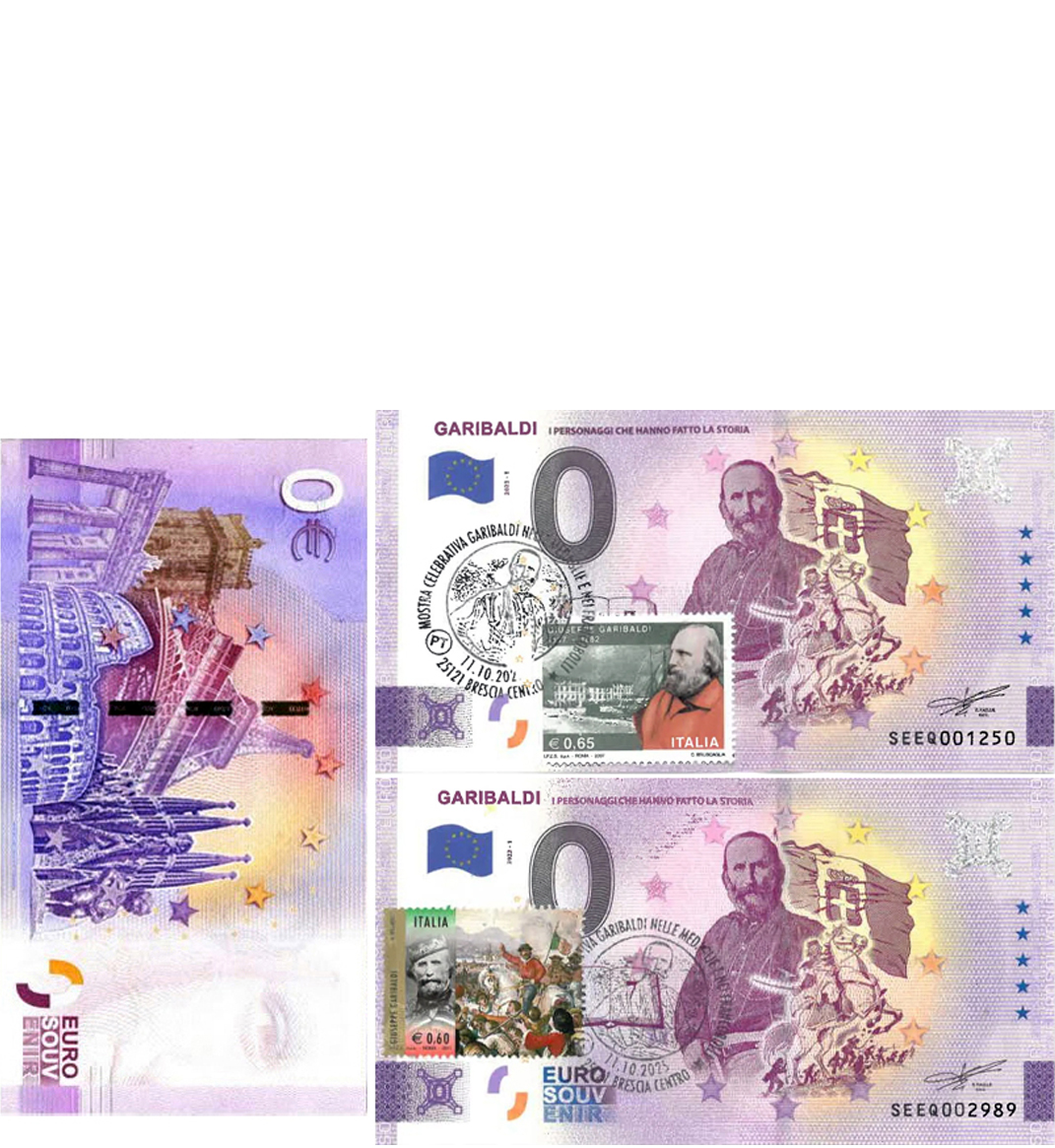 Banconota 0 Euro Garibaldi - Edizione Speciale (2 Banconote con Francobolli) -  Italia - 2025 