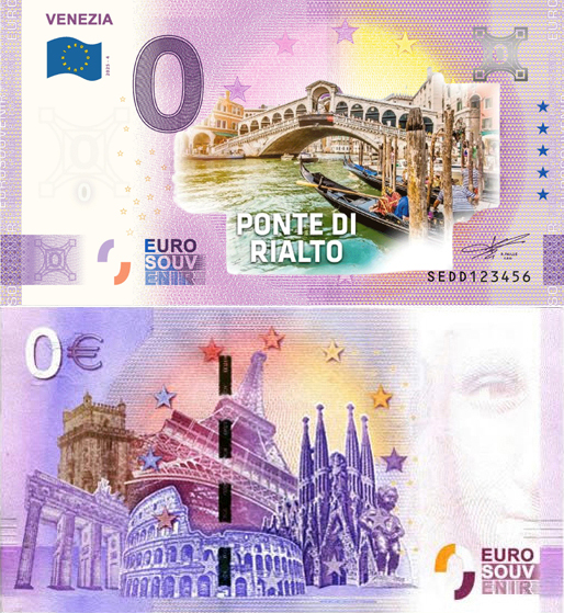 Banconota 0 Euro Venezia - Ponte di Rialto (COLORATA) -  Italia - 2025 