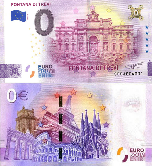 Banconota 0 Euro Fontana di Trevi - Ologramma Gold -  Italia - 2026 