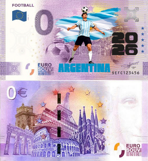 Banconota 0 Euro Football 2026 - Argentina (COLORATA) -  Italia - 2026 