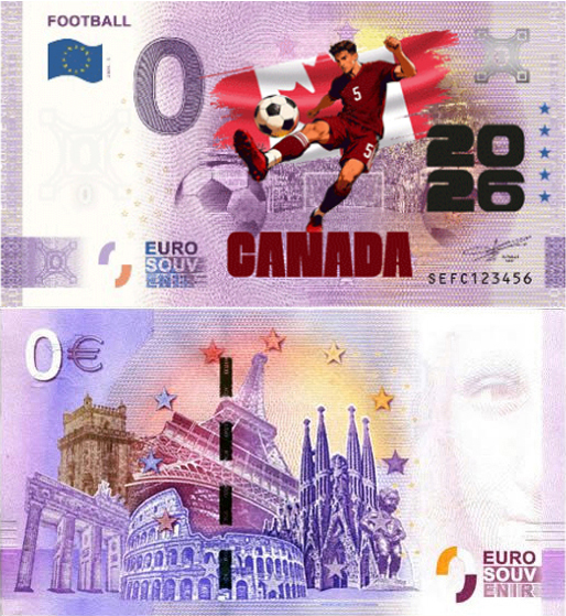 Banconota 0 Euro Football 2026 - Canada (COLORATA) -  Italia - 2026 