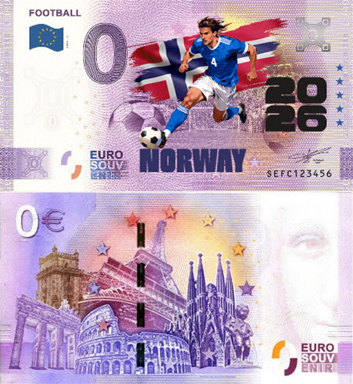 Banconota 0 Euro Football 2026 - Norvegia (COLORATA) -  Italia - 2026 