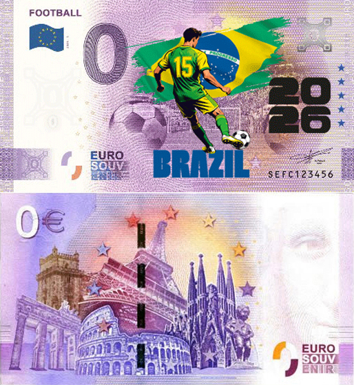 Banconota 0 Euro Football 2026 - Brasile (COLORATA) -  Italia - 2026 