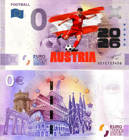 Banconota 0 Euro Football 2026 - Austria (COLORATA) -  Italia - 2026 
