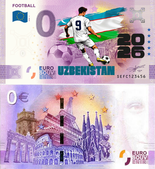 Banconota 0 Euro Football 2026 - Uzbekistan (COLORATA) -  Italia - 2026 