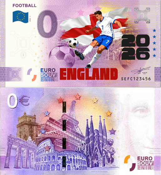 Banconota 0 Euro Football 2026 - Inghilterra (COLORATA) -  Italia - 2026 