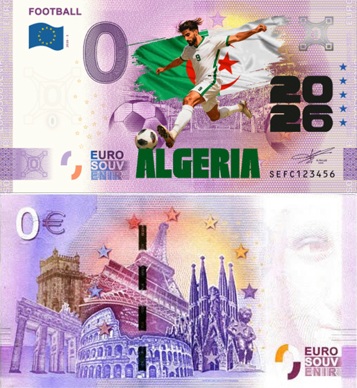 Banconota 0 Euro Football 2026 - Algeria (COLORATA) -  Italia - 2026 