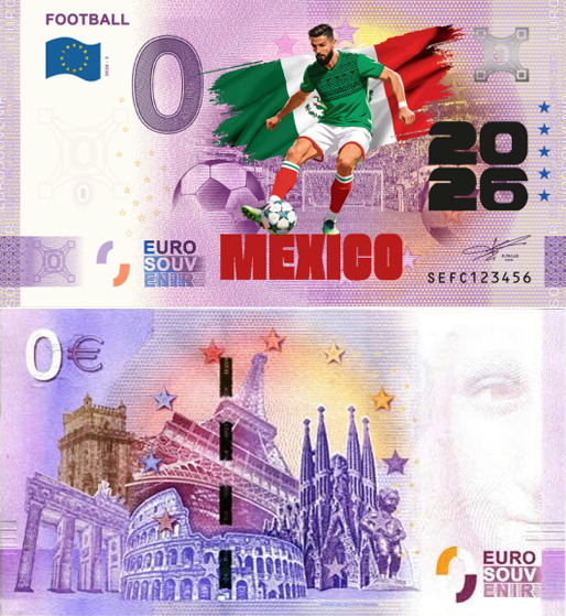 Banconota 0 Euro Football 2026 - Messico (COLORATA) -  Italia - 2026 