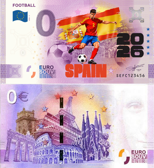 Banconota 0 Euro Football 2026 - Spagna (COLORATA) -  Italia - 2026 