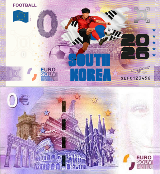 Banconota 0 Euro Football 2026 - Sud Korea (COLORATA) -  Italia - 2026 