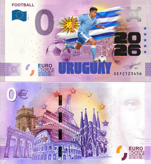 Banconota 0 Euro Football 2026 - Uruguay (COLORATA) -  Italia - 2026 