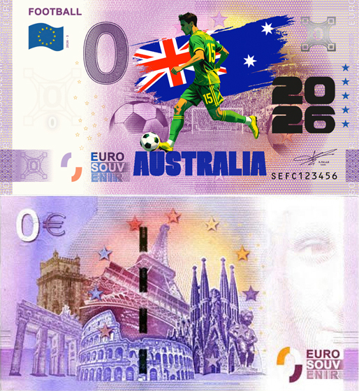 Banconota 0 Euro Football 2026 - Australia (COLORATA) -  Italia - 2026 