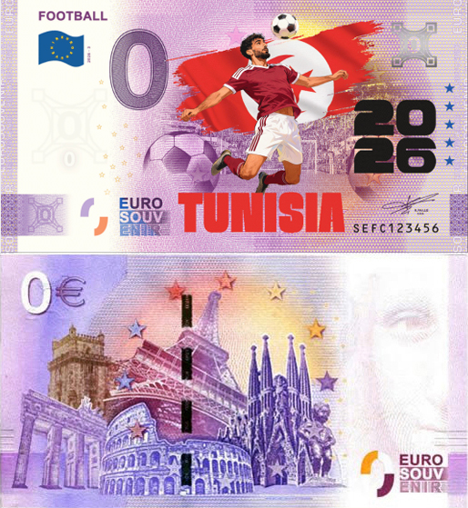 Banconota 0 Euro Football 2026 - Tunisia (COLORATA) -  Italia - 2026 