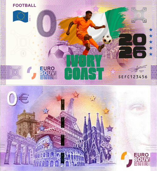 Banconota 0 Euro Football 2026 - Costa D'Avorio (COLORATA) -  Italia - 2026 