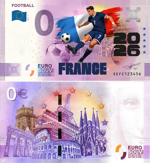 Banconota 0 Euro Football 2026 - Francia (COLORATA) -  Italia - 2026 