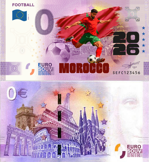 Banconota 0 Euro Football 2026 - Marocco (COLORATA) -  Italia - 2026 