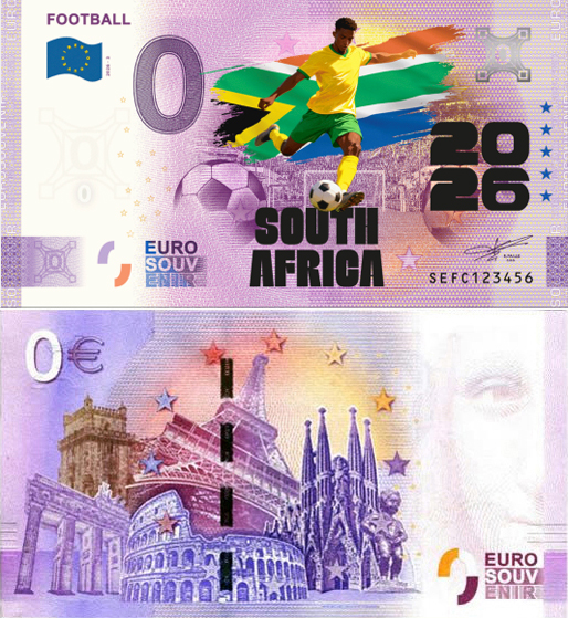 Banconota 0 Euro Football 2026 - Sud Africa (COLORATA) -  Italia - 2026 