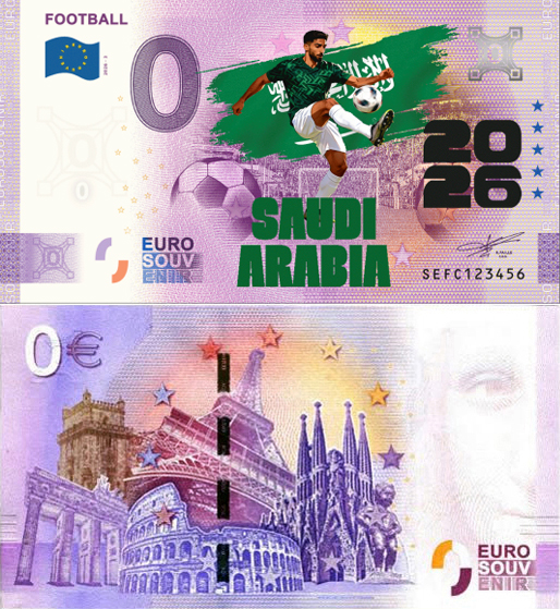 Banconota 0 Euro Football 2026 - Arabia Saudita (COLORATA) -  Italia - 2026 