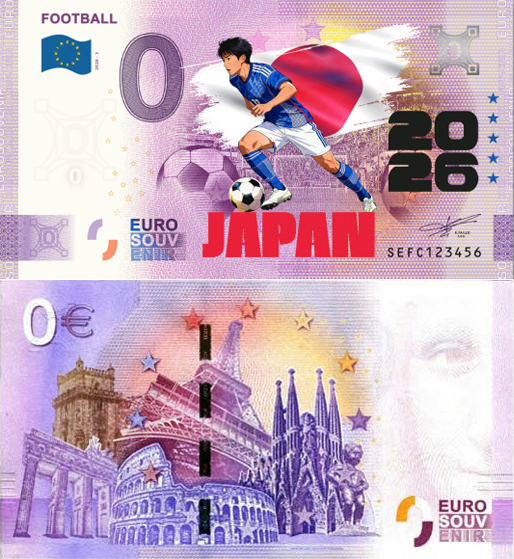 Banconota 0 Euro Football 2026 - Giappone (COLORATA) -  Italia - 2026 