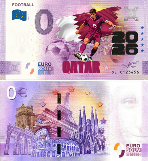 Banconota 0 Euro Football 2026 - Qatar (COLORATA) -  Italia - 2026 