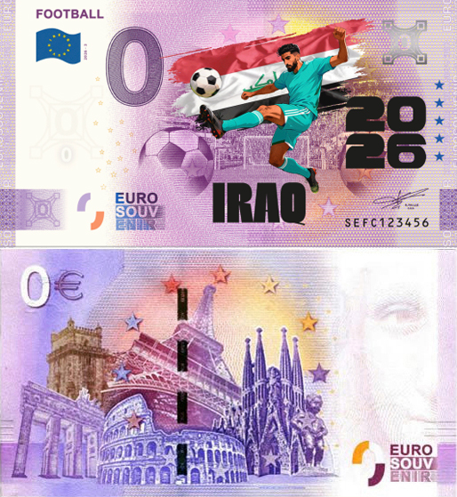 Banconota 0 Euro Football 2026 - Iraq (COLORATA) -  Italia - 2026 